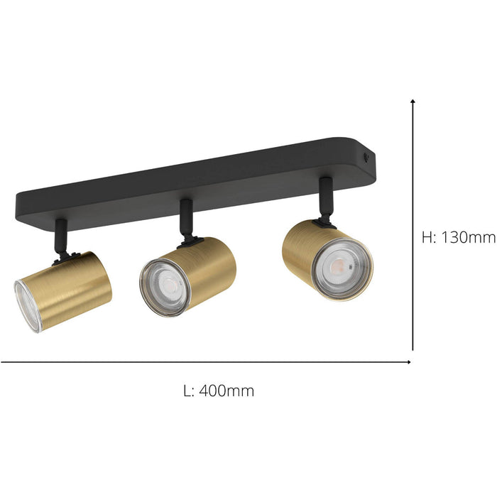 Stylish Black and Brushed Brass Triple LED Ceiling Spotlight for Modern Bathrooms