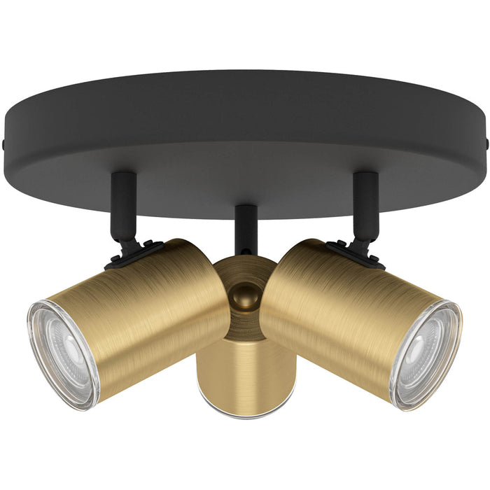 Stylish Black and Brushed Brass Triple Round LED Ceiling Spotlight for Modern Bathrooms