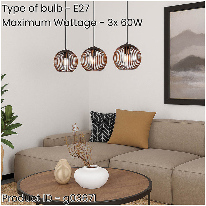 Stylish Black and Copper Triple Pendant Ceiling Light for Modern Interiors 32cm E27
