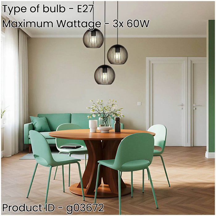 Stylish Modern Black and Copper Triple Pendant Ceiling Light 32cm E27 Fixture