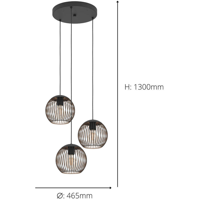 Stylish Modern Black and Copper Triple Pendant Ceiling Light 32cm E27 Fixture