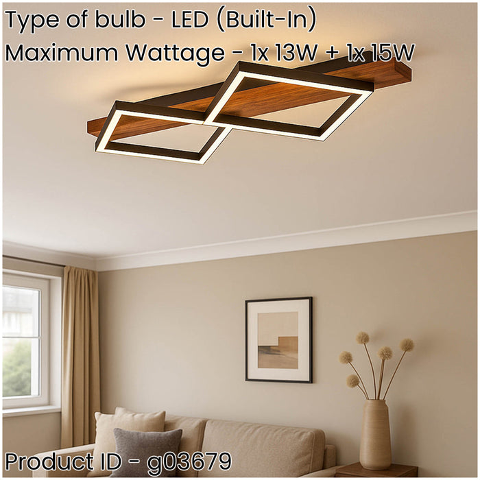 Stylish LED Semi Flush Ceiling Light in Black and Brown Rustic Design for Modern Homes