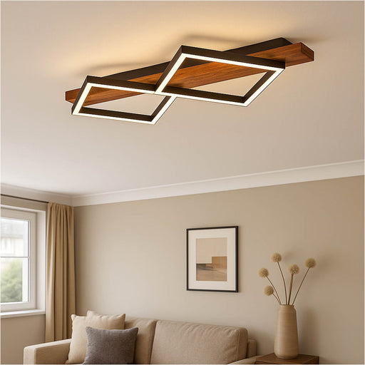 Stylish LED Semi Flush Ceiling Light in Black and Brown Rustic Design for Modern Homes
