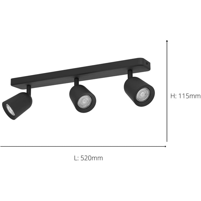 Sleek Black Triple LED Ceiling Spotlight for Indoor Use – Modern Home Lighting Solution