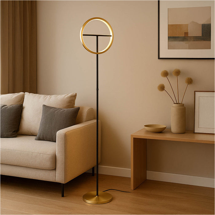 Sleek Modern Brushed Brass and Black LED Floor Lamp for Stylish Indoor Illumination