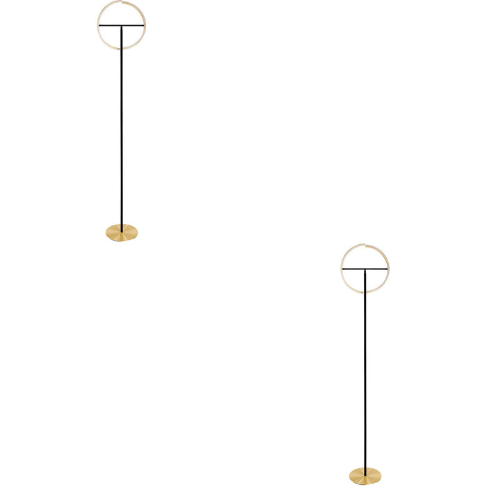 2 PACK Sleek Modern Brushed Brass and Black LED Floor Lamp for Stylish Indoor Illumination