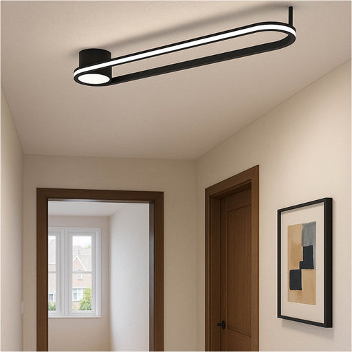 Sleek Black LED Ceiling Light Modern Semi Flush Fixture for Indoor Spaces