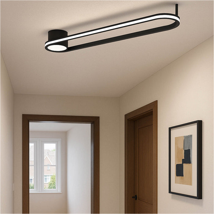 Sleek Black LED Ceiling Light Modern Semi Flush Fixture for Indoor Spaces