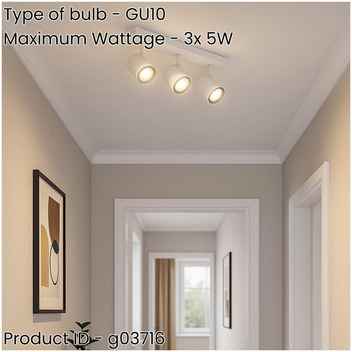 Modern White Triple Bar Ceiling Spotlight for Stylish Bathroom Illumination GU10 Design