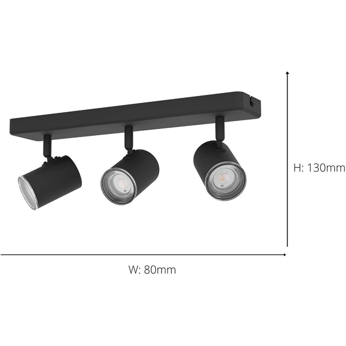 Modern Black Triple Bar Bathroom Ceiling Spotlight with GU10 Fittings for Stylish Indoor Lighting
