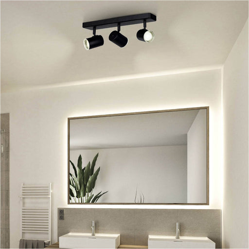Modern Black Triple Bar Bathroom Ceiling Spotlight with GU10 Fittings for Stylish Indoor Lighting