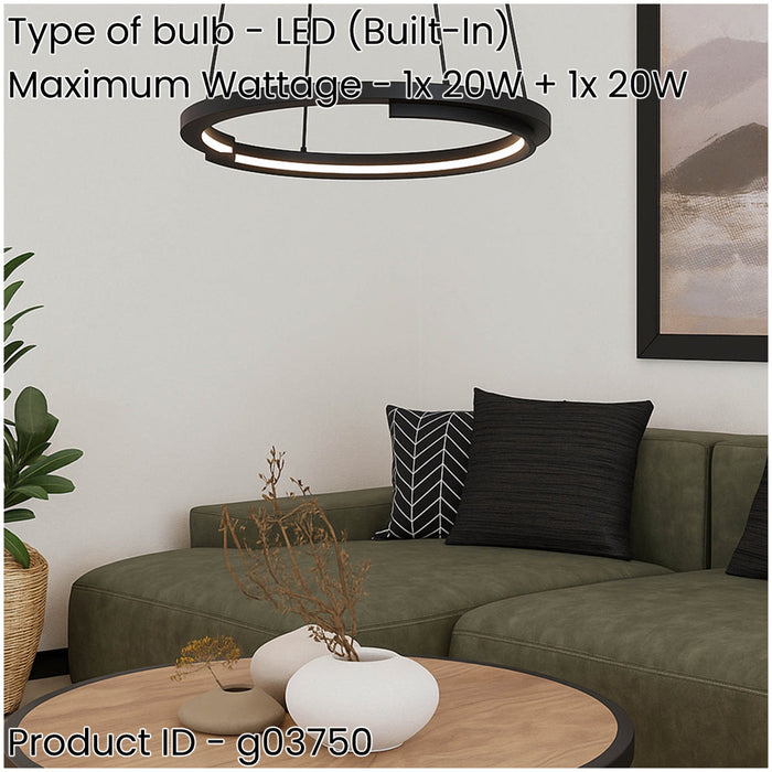 Stylish Modern Black Double Pendant LED Ceiling Light for Indoor Spaces