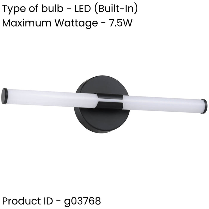 Sleek Modern LED Wall Light 60cm Black Mirror Design for Bathrooms