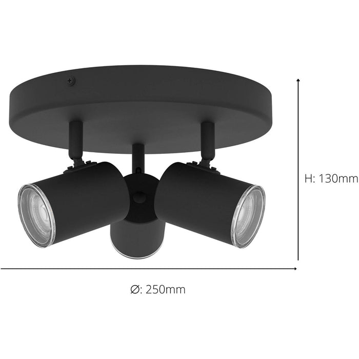 Sleek Black Triple Round Ceiling Spotlight GU10 for Modern Bathroom Lighting