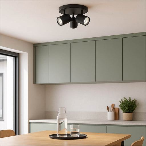Sleek Black Triple Round Ceiling Spotlight GU10 for Modern Bathroom Lighting