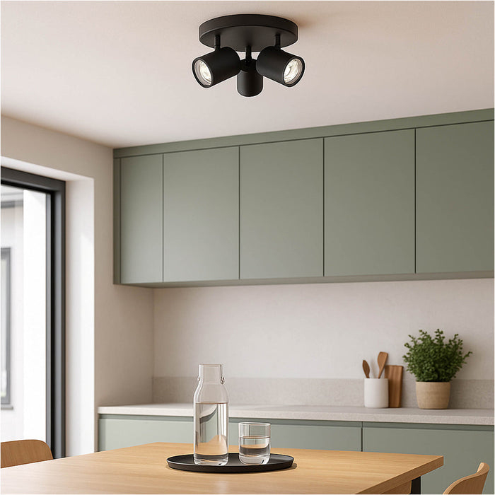 Sleek Black Triple Round Ceiling Spotlight GU10 for Modern Bathroom Lighting