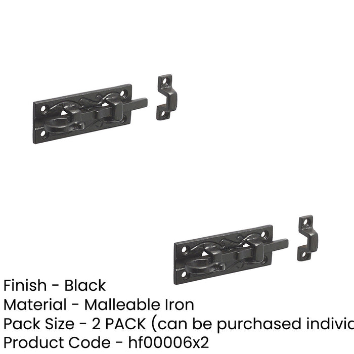 PACK Antique Black Straight Bolts 100mm Classic Hardware Timeless Designs Door Bolt Lock (1)-1