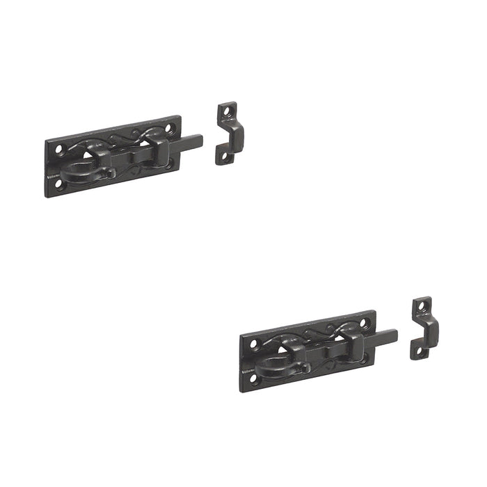 PACK Antique Black Straight Bolts 100mm Classic Hardware Timeless Designs Door Bolt Lock (1)