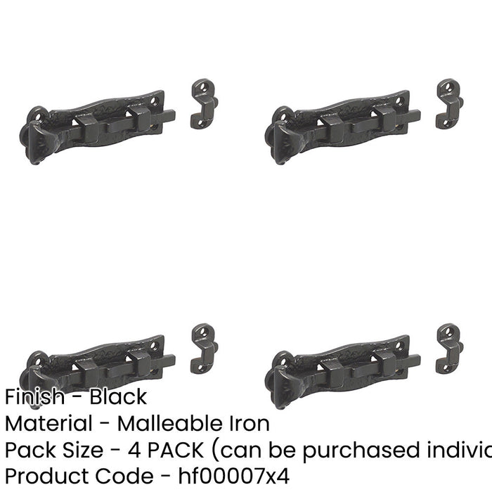 PACK Antique Straight Bolts 125mm Elegant Black Finish Home Decor Door Bolt Lock-1