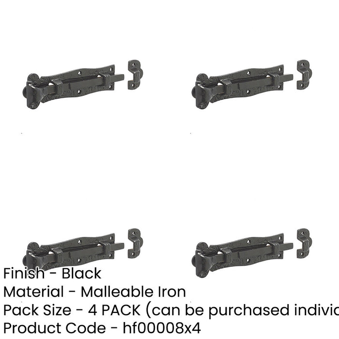 PACK High-Quality Antique Straight Bolts 200mm Black Fasteners Superior Durability Door Bolt Lock-1