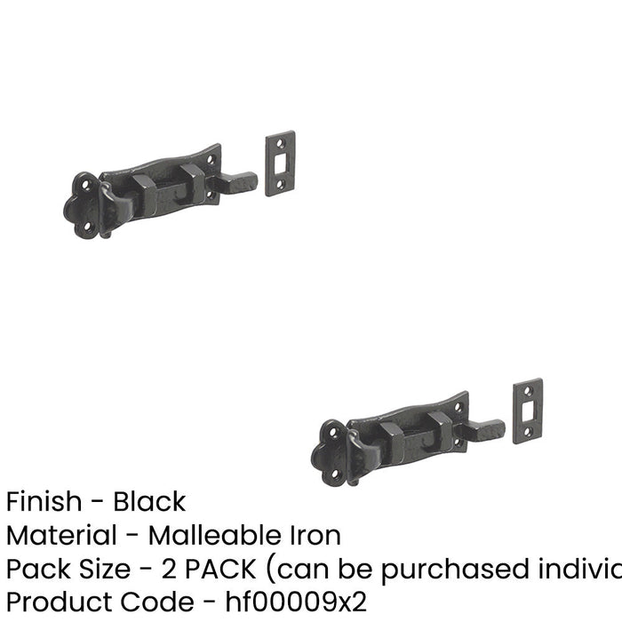 PACK High-Quality Antique Necked Bolts 125mm Classic Black Finish Door Bolt Lock (1)-1