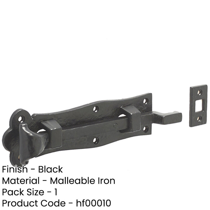 Antique Black Necked Bolts 200mm Perfect Vintage Projects Door Bolt Lock-1