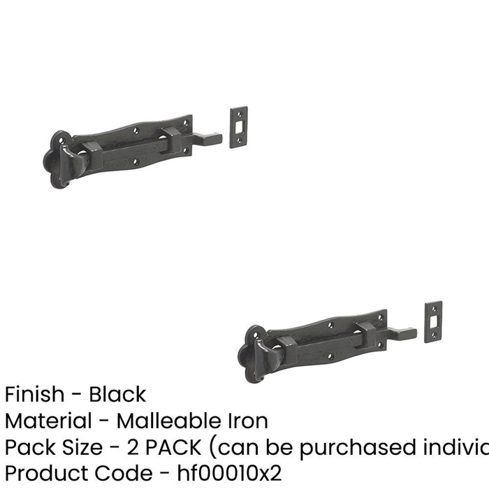 PACK Antique Black Necked Bolts 200mm Perfect Vintage Projects Door Bolt Lock (1)-1