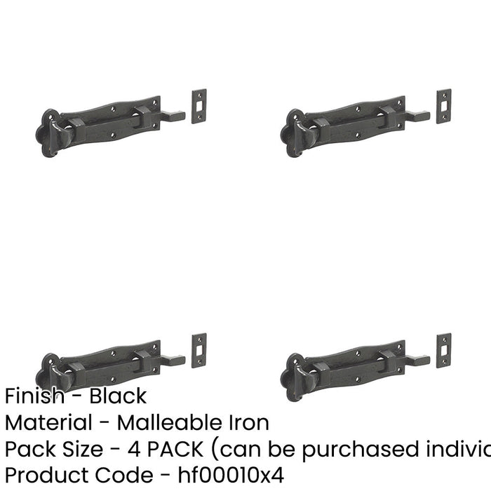 PACK Antique Black Necked Bolts 200mm Perfect Vintage Projects Door Bolt Lock-1