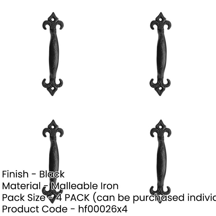 PACK Elegant Fleur Black Pull Handle 230mm Cabinets Drawers Door Handle-1