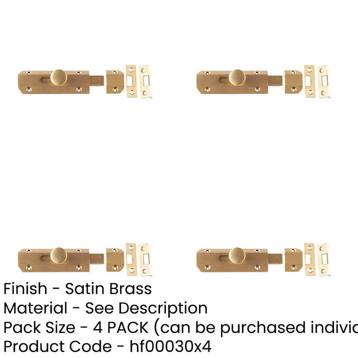 PACK Elegant 100x35mm Satin Brass Architectural Slide Door Bolts Door Bolt Lock-1