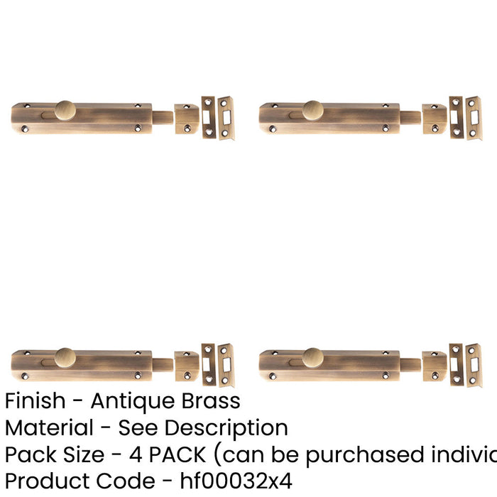 PACK Elegant Architectural Slide Door Bolts Antique Brass 150x35mm Door Bolt Lock-1