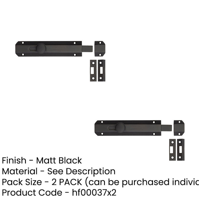 PACK Stylish Architectural Slide Door Bolts Matt Black Finish 150x35mm Door Bolt Lock (1)-1