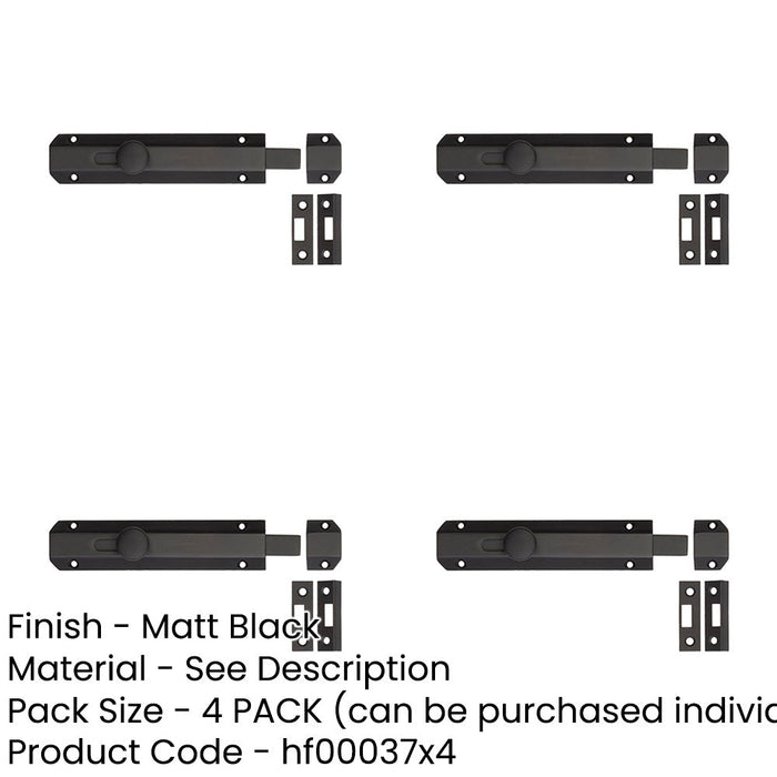 PACK Stylish Architectural Slide Door Bolts Matt Black Finish 150x35mm Door Bolt Lock-1