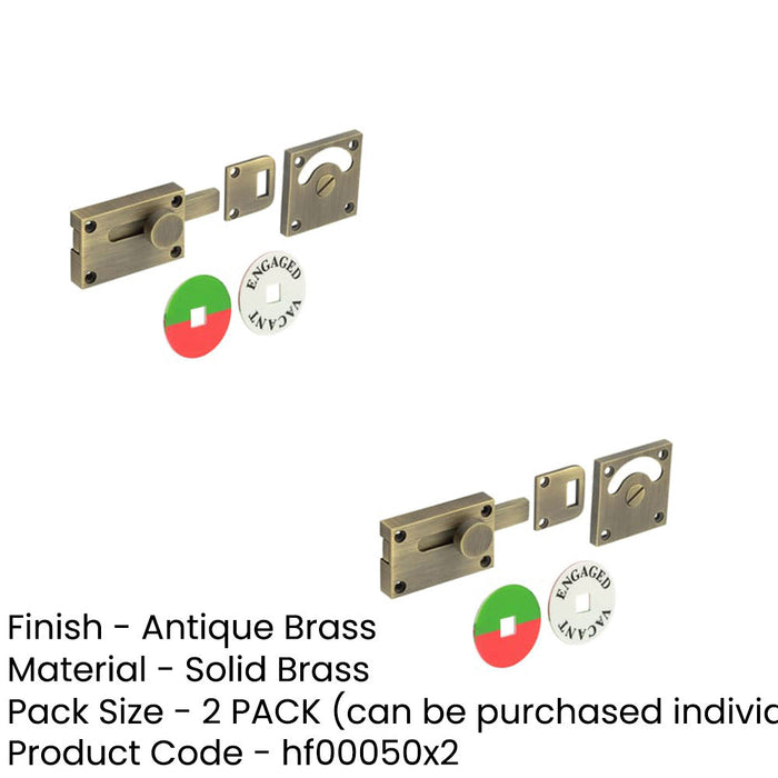 PACK Antique Brass Indicator Lock Enhanced Privacy Sliding Bathroom Toilet Door Bolt-1