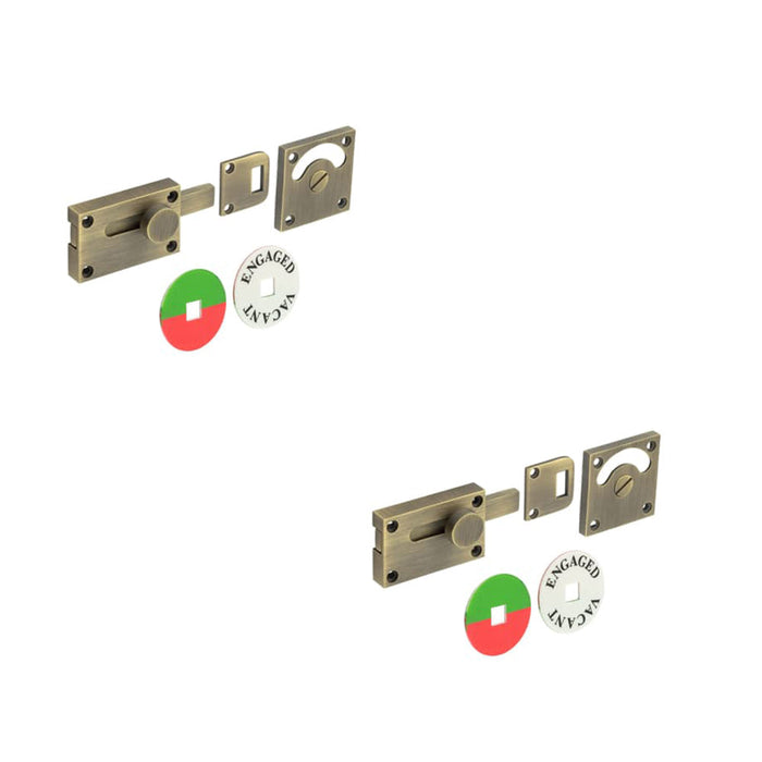 PACK Antique Brass Indicator Lock Enhanced Privacy Sliding Bathroom Toilet Door Bolt