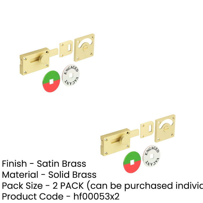 PACK High-Quality Satin Brass Indicator Lock Enhanced Privacy Sliding Bathroom Toilet Door Bolt-1