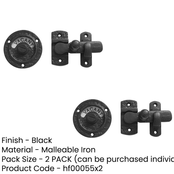 PACK Stylish Antique Bathroom Indicator Bolts 70mm Diameter Black Finish Bathroom Toilet Door Latch-1