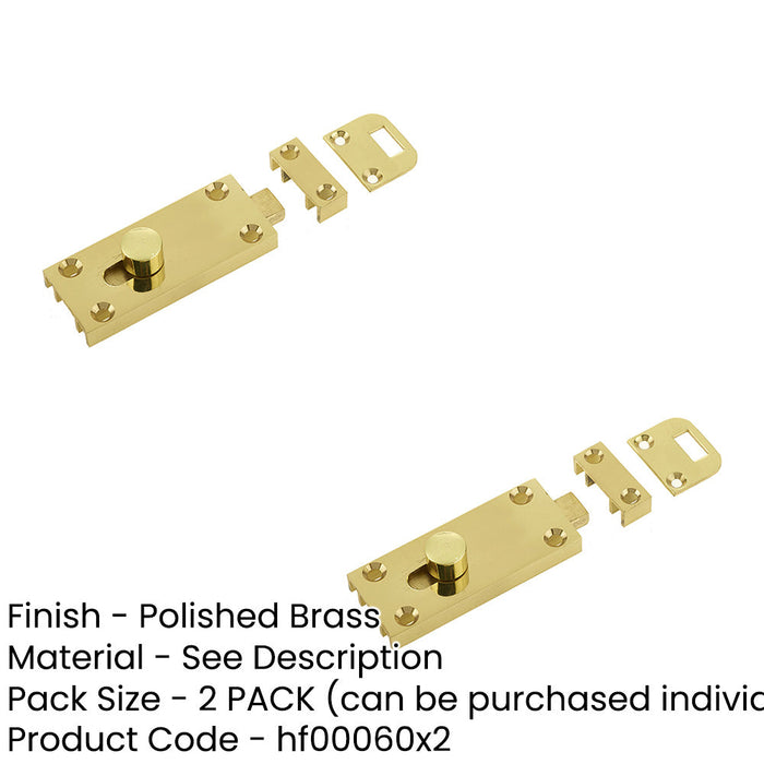 PACK High-Quality Bathroom Slide Bolts 63x25mm Polished Brass Security Sliding Toilet Door-1