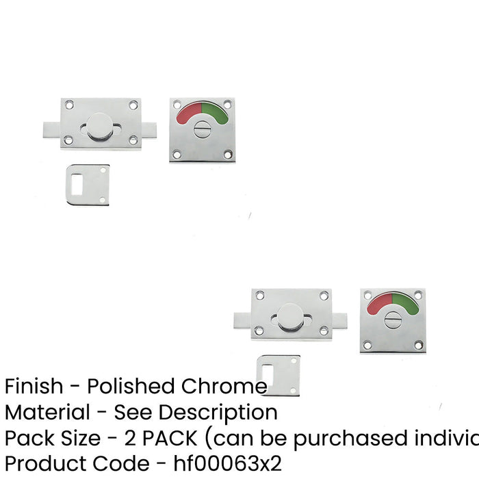 PACK Premium Polished Chrome Bathroom Indicator Bolt 50x50mm Privacy Sliding Toilet Door Lock-1