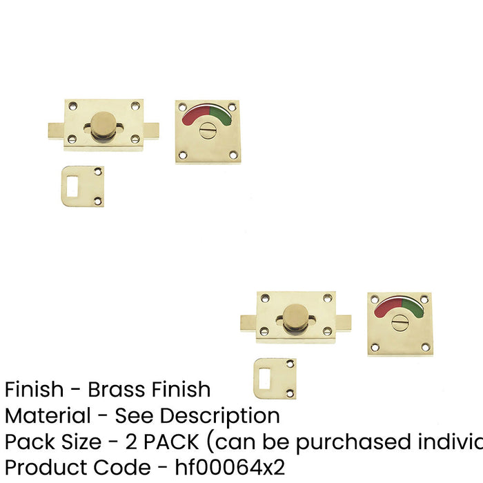PACK Premium Brass Bathroom Indicator Bolt 50x50mm Door Security Sliding Toilet Door Lock-1