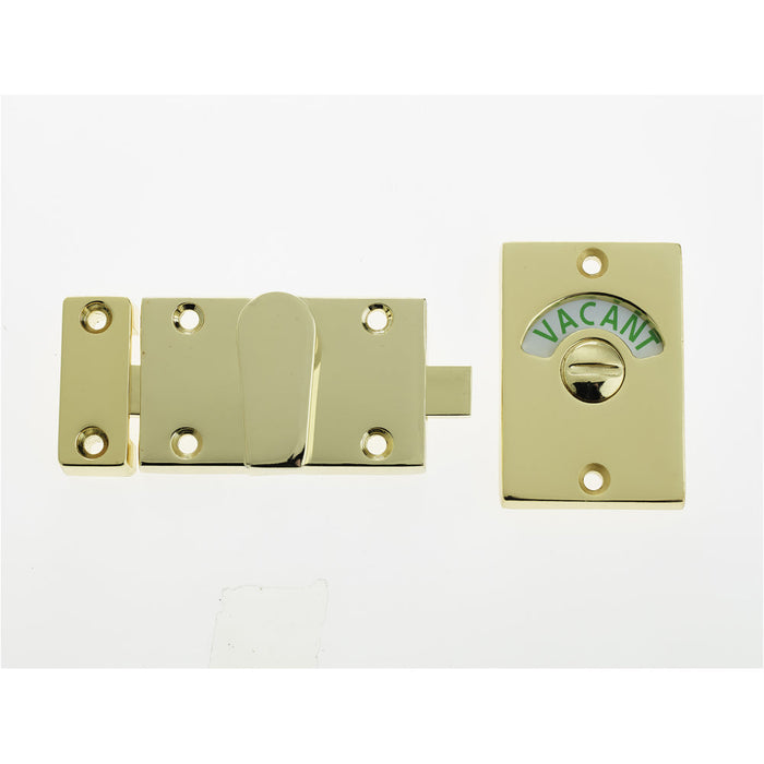 Premium Bathroom Indicator Bolt 61x42mm Brass Finish Sliding Toilet Door Lock