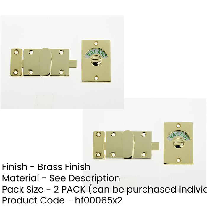 PACK Premium Bathroom Indicator Bolt 61x42mm Brass Finish Sliding Toilet Door Lock-1