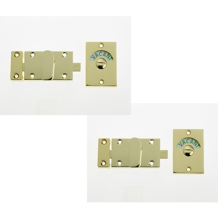 PACK Premium Bathroom Indicator Bolt 61x42mm Brass Finish Sliding Toilet Door Lock