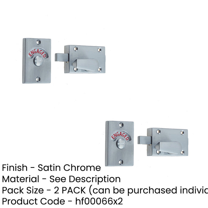 PACK Satin Chrome Bathroom Indicator Bolt 61x42mm Perfect Door Sliding Toilet Door Lock-1
