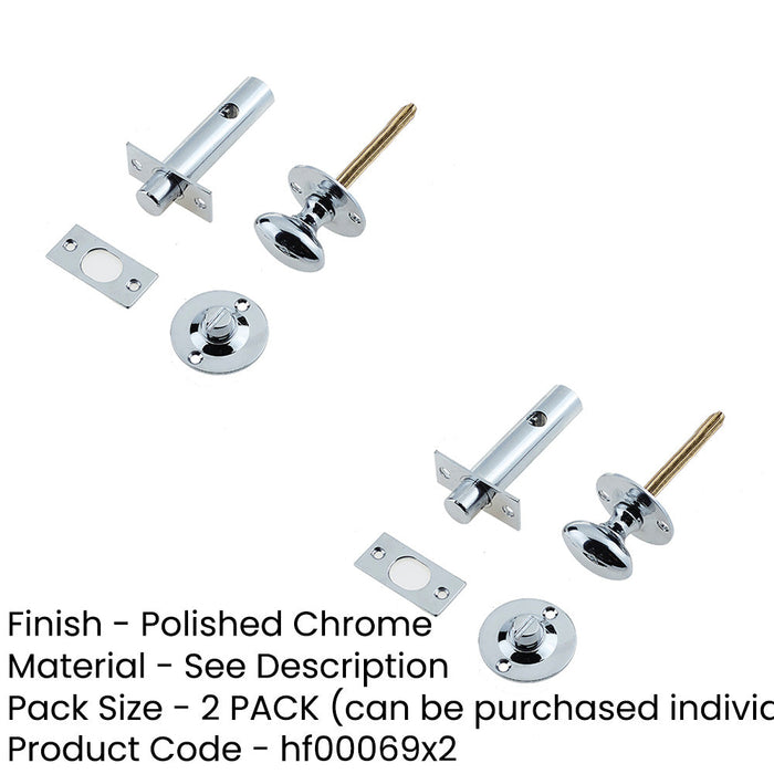 PACK Polished Chrome Bathroom Bolt with Mortice Lock Enhanced Security Toilet Thumturn Lock-1