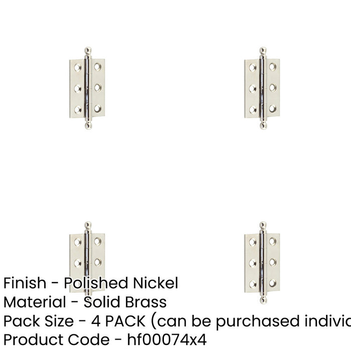 PACK Elegant Polished Nickel Finial Hinge 50x35mm Cabinet Doors Solid Brass Door Hinges-1