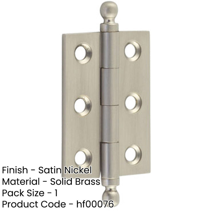 Elegant Satin Nickel Finial Hinge 50x35mm Cabinet Doors Solid Brass Door Hinges-1