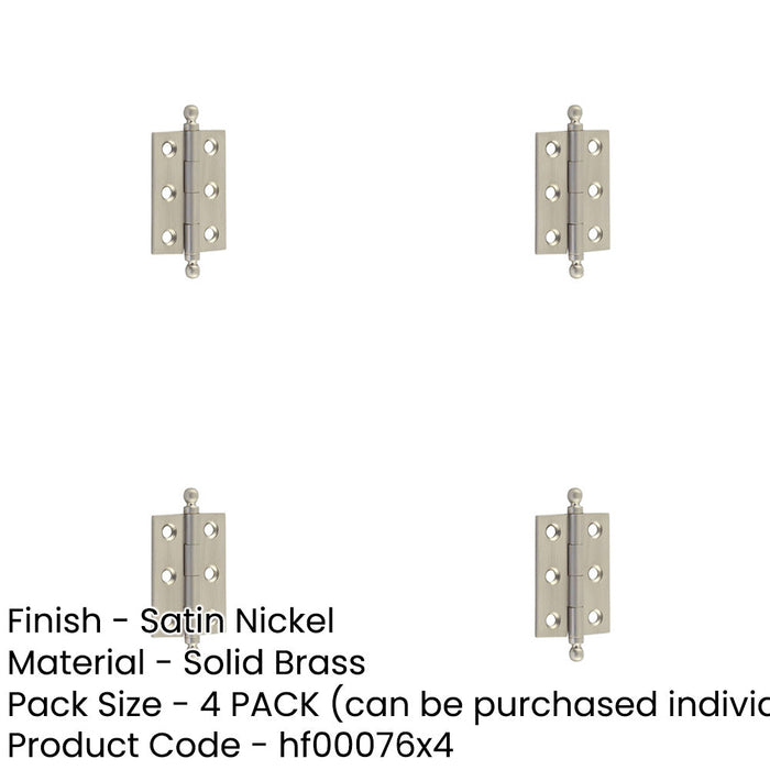 PACK Elegant Satin Nickel Finial Hinge 50x35mm Cabinet Doors Solid Brass Door Hinges-1