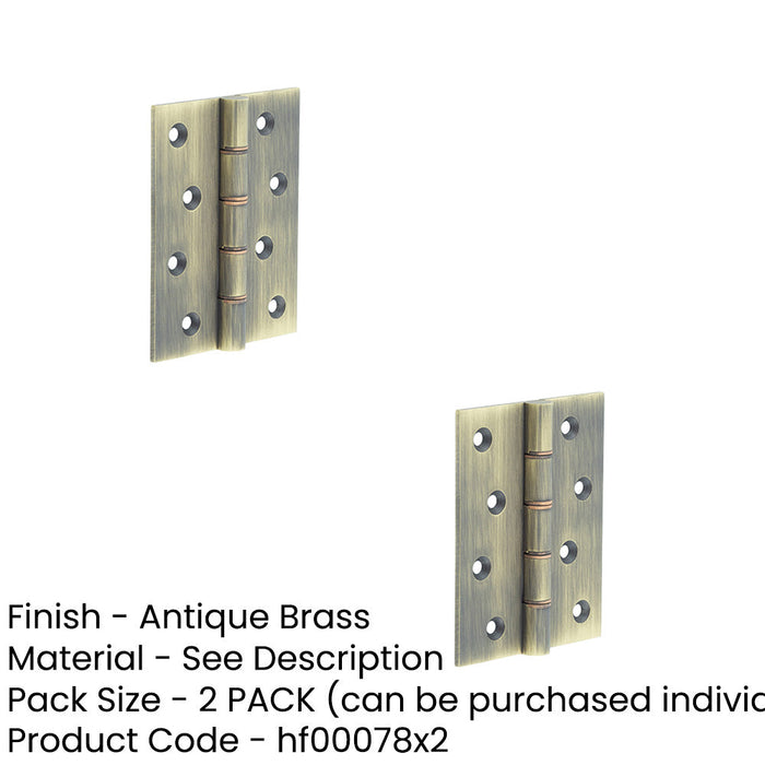 PACK Heavy-Duty Double Phosphor Bronze Washered Hinge Antique Brass 102x76x3mm Door Hinges (1)-1
