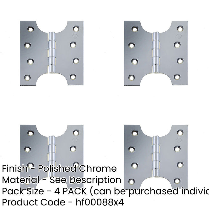 PACK Durable Budget Parliament Hinge 102x124x4mm Polished Chrome Door Hinges-1